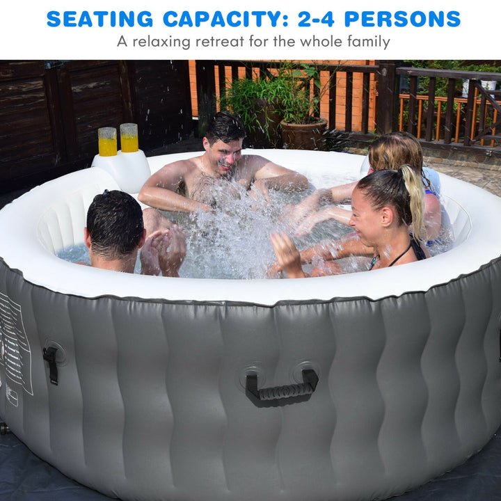 Inflatable Hot Tub with 108 Massage Bubble Jets and Headrest-Grey