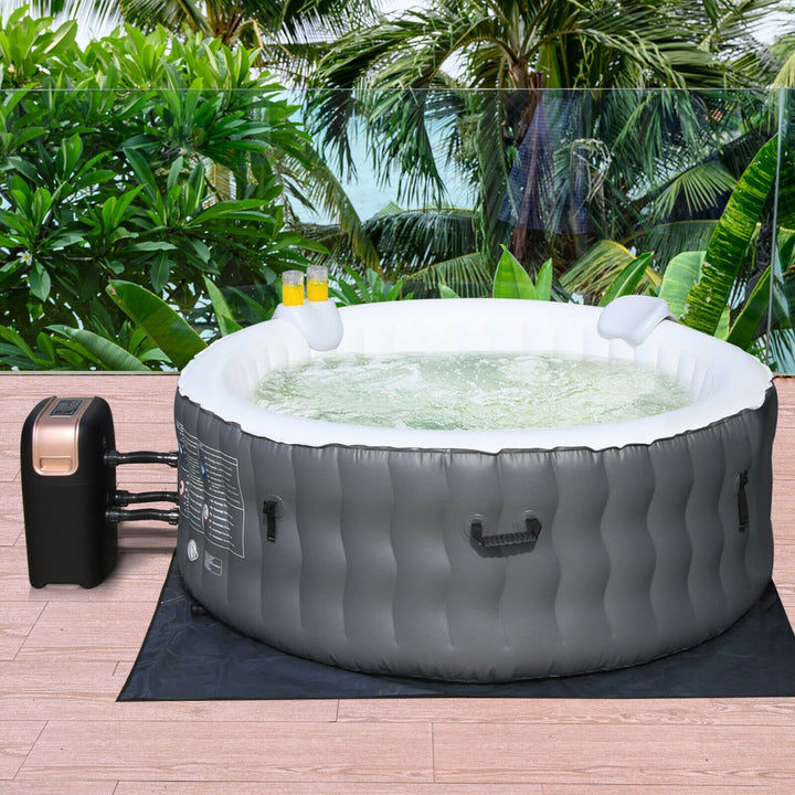 Inflatable Hot Tub with 108 Massage Bubble Jets and Headrest-Grey