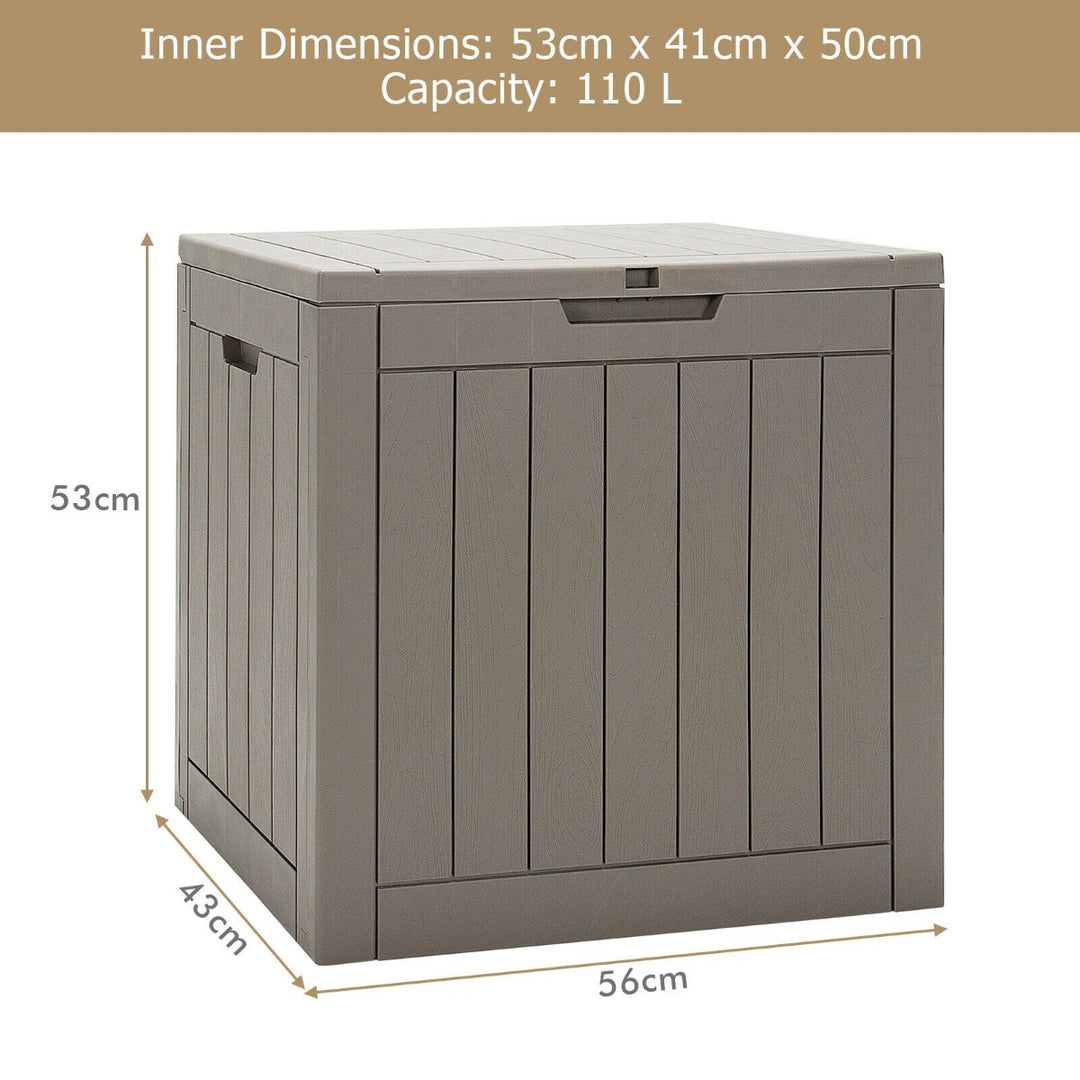 Outdoor Storage Shed with Handles and Lockable Lid-Coffee