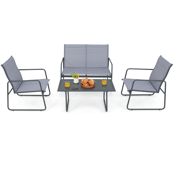 4 Piece Garden Patio Bistro Furniture Set with Loveseat, Coffee Table and 2 Chairs