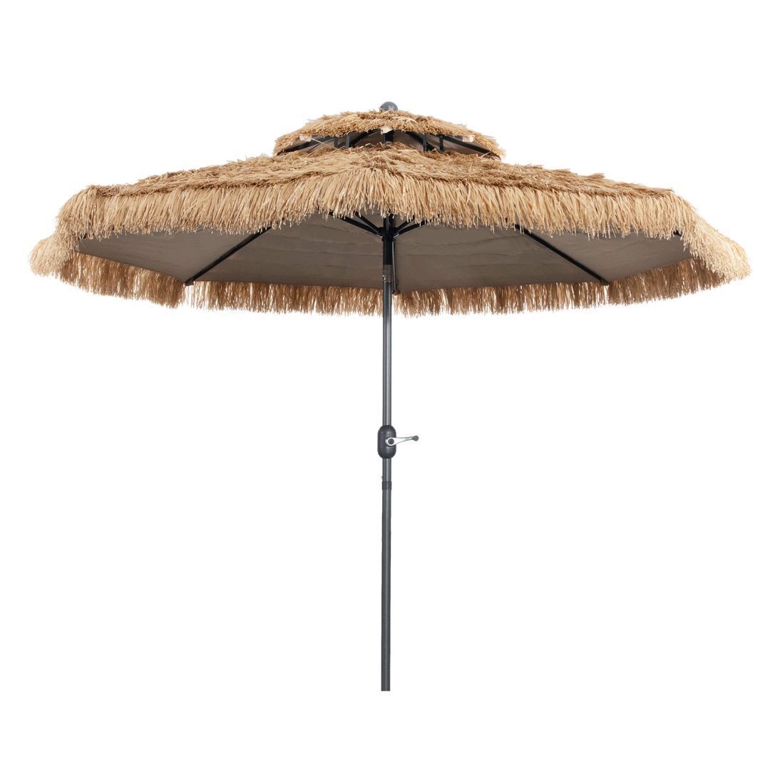 Thatched Tiki Umbrella 2 Tier Hawaiian Style Hula Patio Beach Parasol