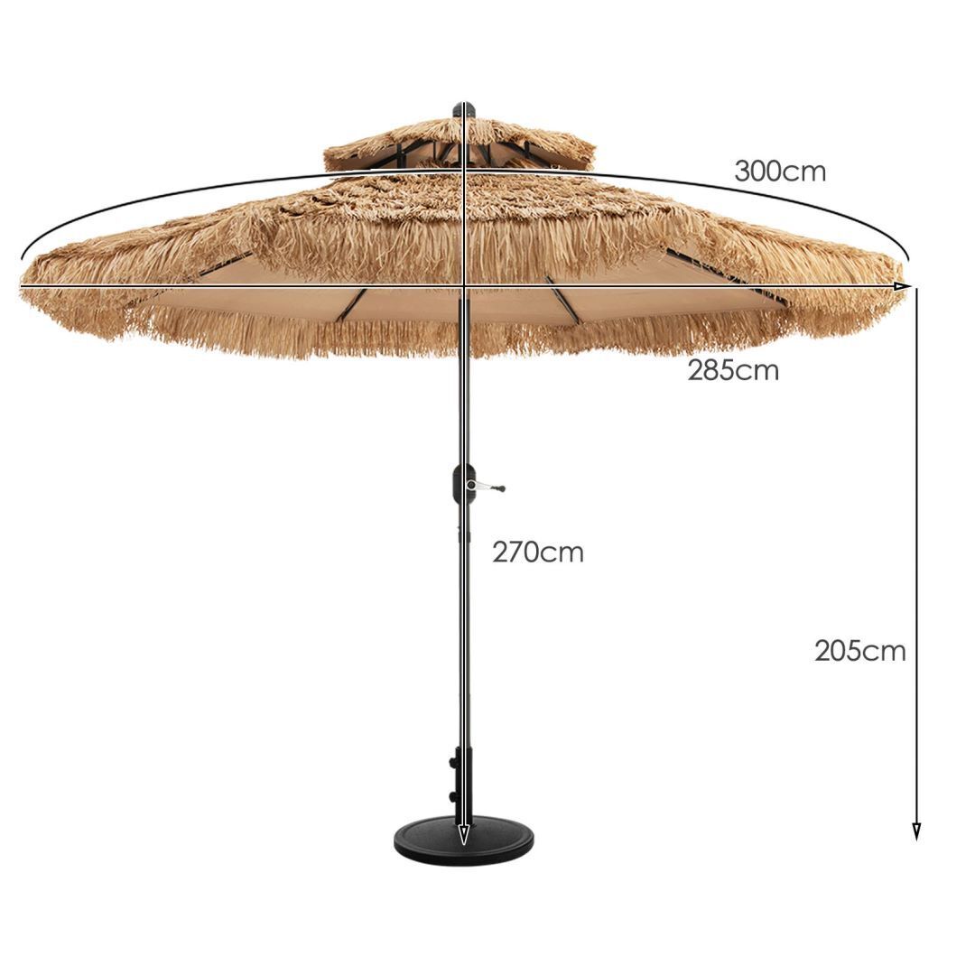 Thatched Tiki Umbrella 2 Tier Hawaiian Style Hula Patio Beach Parasol