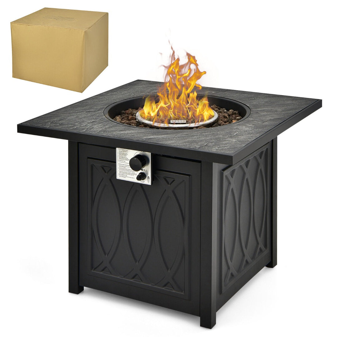 Fire Pit Table Square Heater with Lava Rocks Cover-Black