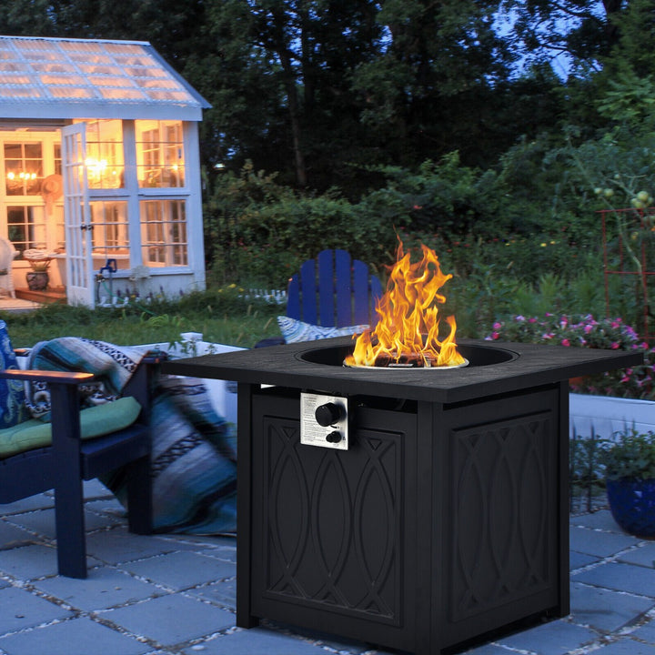 Fire Pit Table Square Heater with Lava Rocks Cover-Black