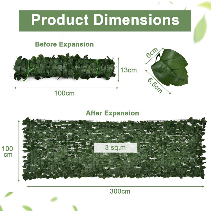 3 x 1M Artificial Hedge Ivy Leaf with Leaves for Garden-Size 3