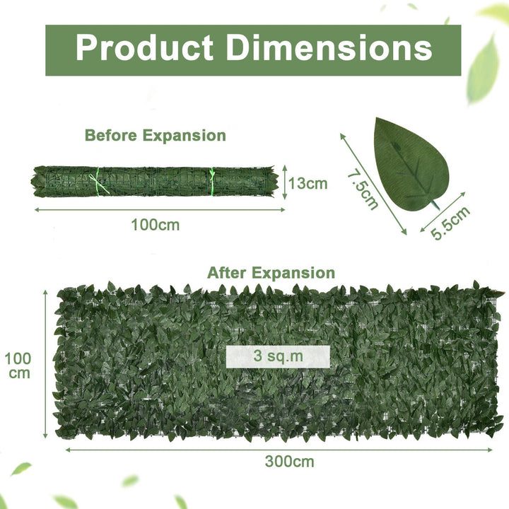 3 x 1M Artificial Hedge Ivy Leaf with Leaves for Garden-Size 1