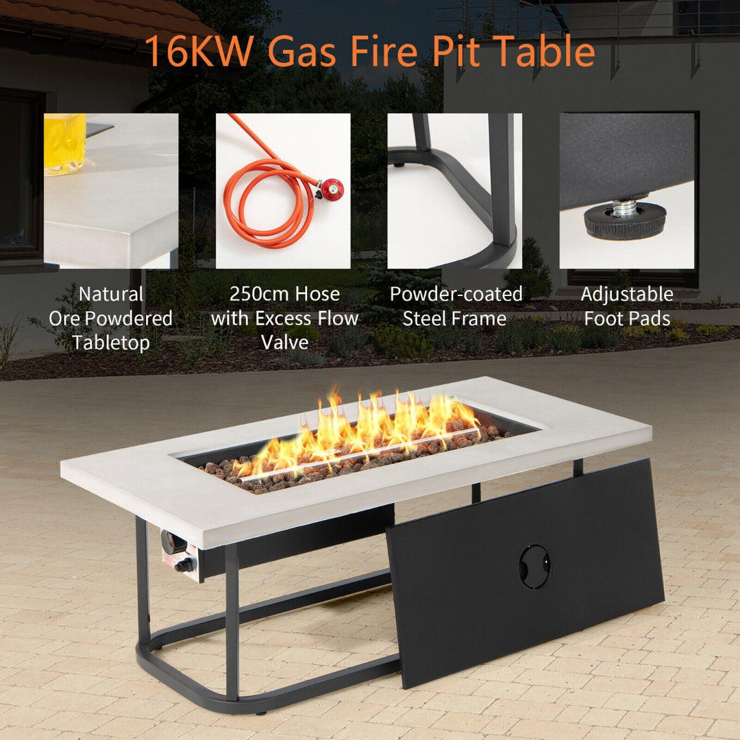 Propane Fire Pit Table with Waterproof PVC Cover and Lid-Grey