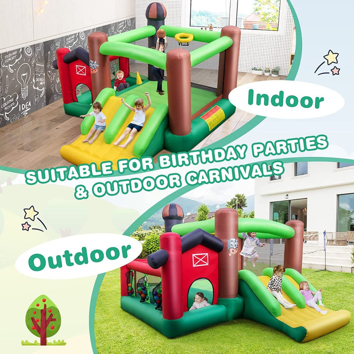 Inflatable Trampoline Bouncy House with Dual Slides without Blower