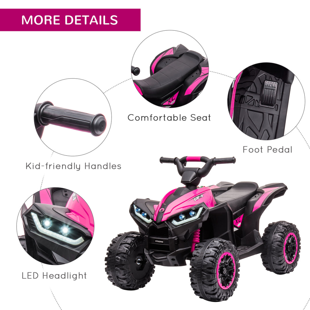 HOMCOM 12V Quad Bike with Forward Reverse Functions, Ride on Car ATV Toy with High/Low Speed, Slow Start, Suspension System, Horn, Music, Pink