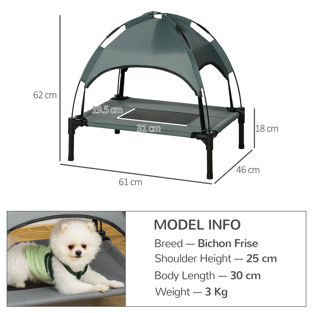 PawHut Elevated Dog Bed Waterproof Elevated Pet Cot with Breathable Mesh UV Protection Canopy Grey, for Small Dogs, 61 x 46 x 62cm