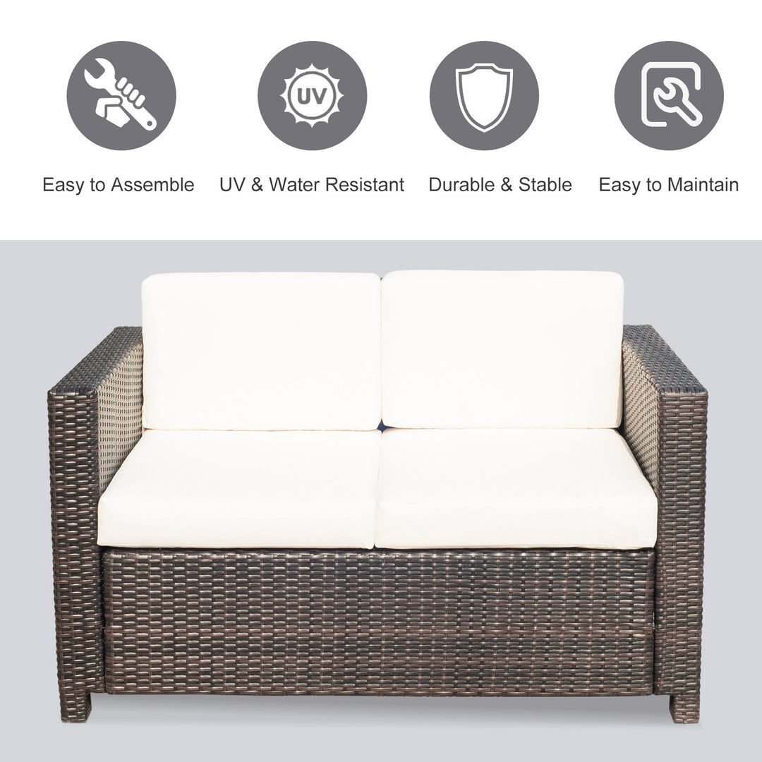 Garden Rattan Sofa 2 Seater Outdoor Garden Wicker Weave Furniture Patio 2-Seater Double Couch Loveseat Brown