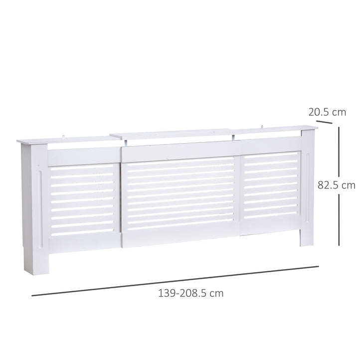 MDF Extendable Radiator Cover Cabinet Shelving Home Office Slatted Design White 139-208.5L x 20.5W x 82.5H cm