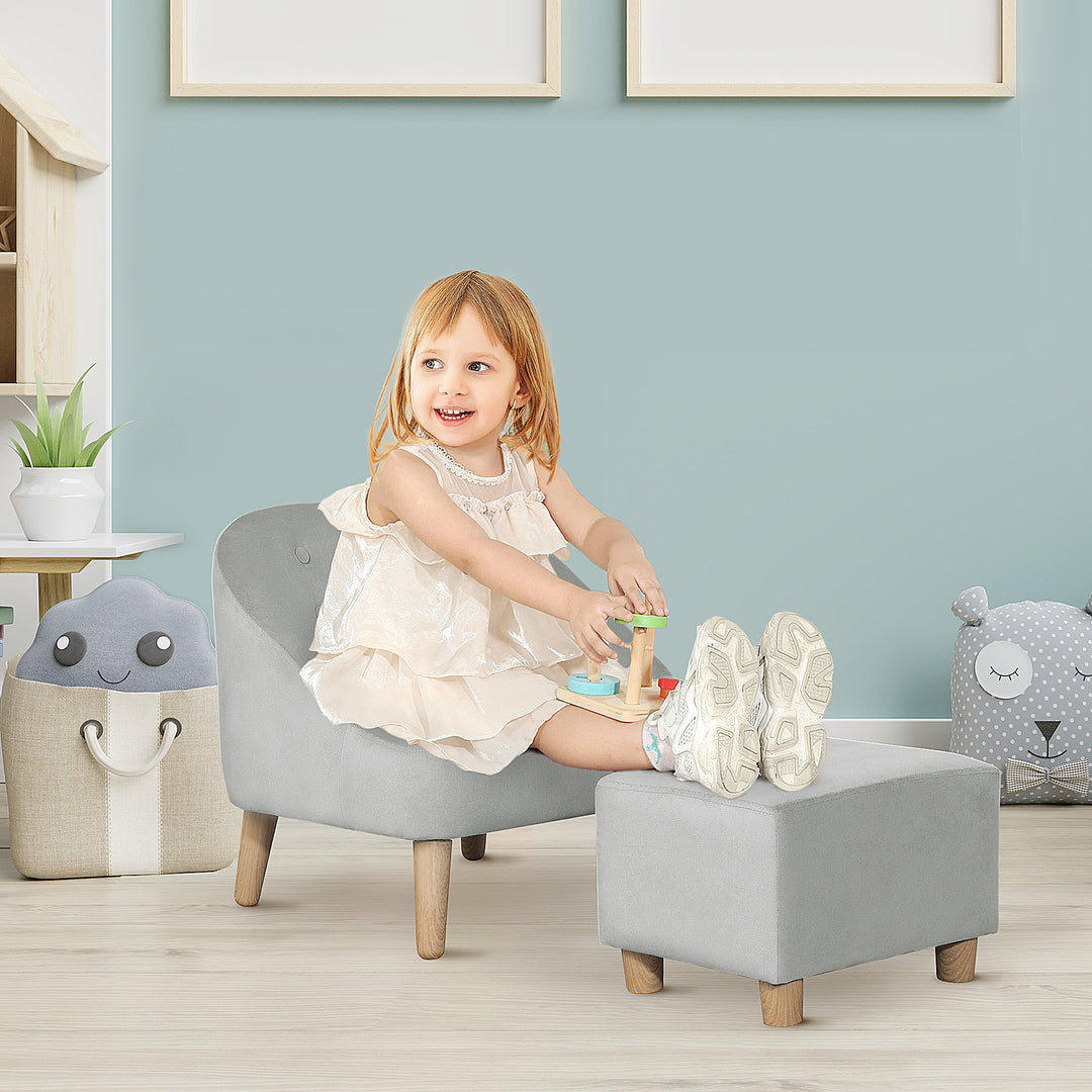 Toddler Chair, 2pcs Kids Sofa Set, Sofa &amp; Ottoman for Bedroom, Playroom, Boys and Girls, 3-5 years old, Grey