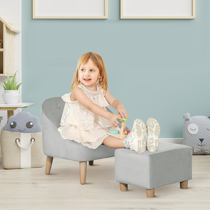 Toddler Chair, 2pcs Kids Sofa Set, Sofa &amp; Ottoman for Bedroom, Playroom, Boys and Girls, 3-5 years old, Grey