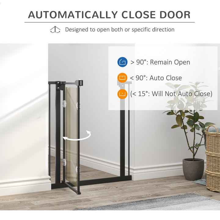 PawHut Pressure Fit Pet Safety Gate, Auto-Close Dog Barrier Stairgate w/ Double Locking, Acrylic Panel for Doors, Hallways, Staircases, Black