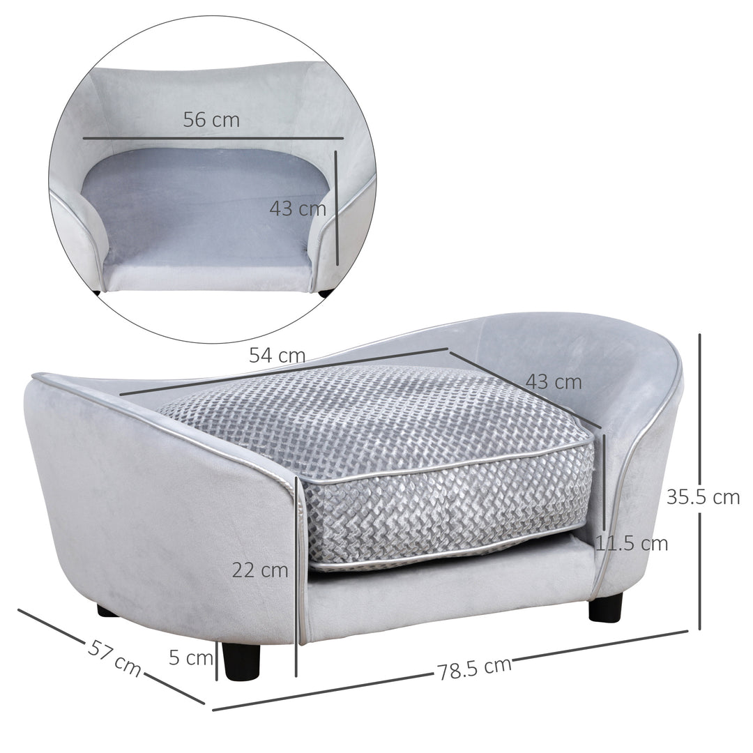 Pet Sofa Couch Small Sized Dog Various Cat Soft Plush Sponge Cushioned Bed Lounge Gray