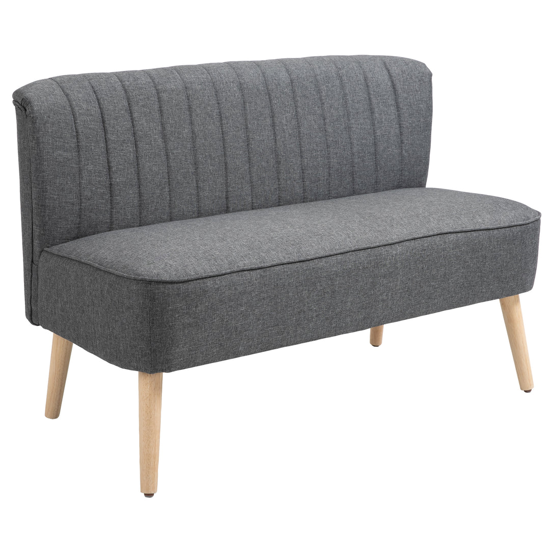 Modern Double Seat Sofa Loveseat Couch 2 Seater Compact Sofa Padded Linen Wood Leg Dark Grey