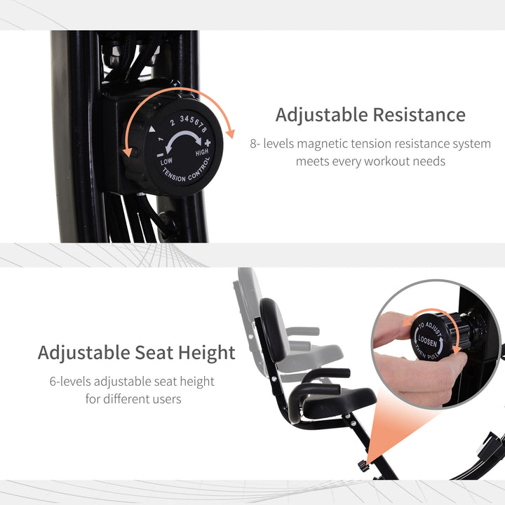 2-in-1 Foldable Exercise Bike Recumbent Stationary Bike 8-Level Adjustable Magnetic Resistance with Pulse Sensor LCD Display