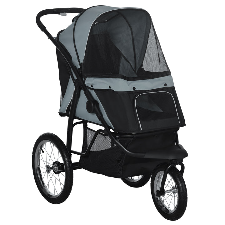 Pet Stroller Jogger for Medium Small Dogs, Foldable Cat Pram Dog Pushchair with Adjustable Canopy, 3 Big Wheels, Grey