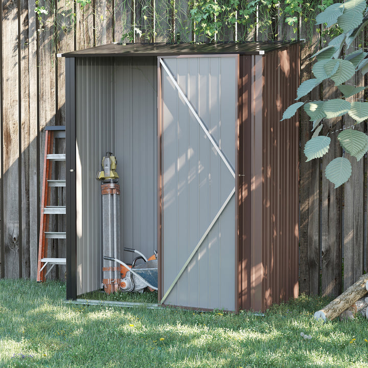 Outsunny 5 x 3 ft Metal Garden Storage Shed Patio Corrugated Steel Roofed Tool Shed with Single Lockable Door, Brown