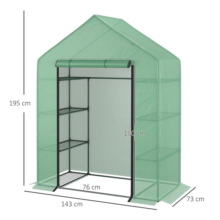 Walk in Greenhouse with Shelves Polytunnel Steeple Green house Grow House Removable Cover 143x73x195cm