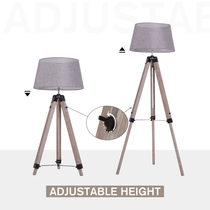 Wooden Adjustable Tripod Free Standing Floor Lamp  Bedside Light E27 Bulb Compatible
