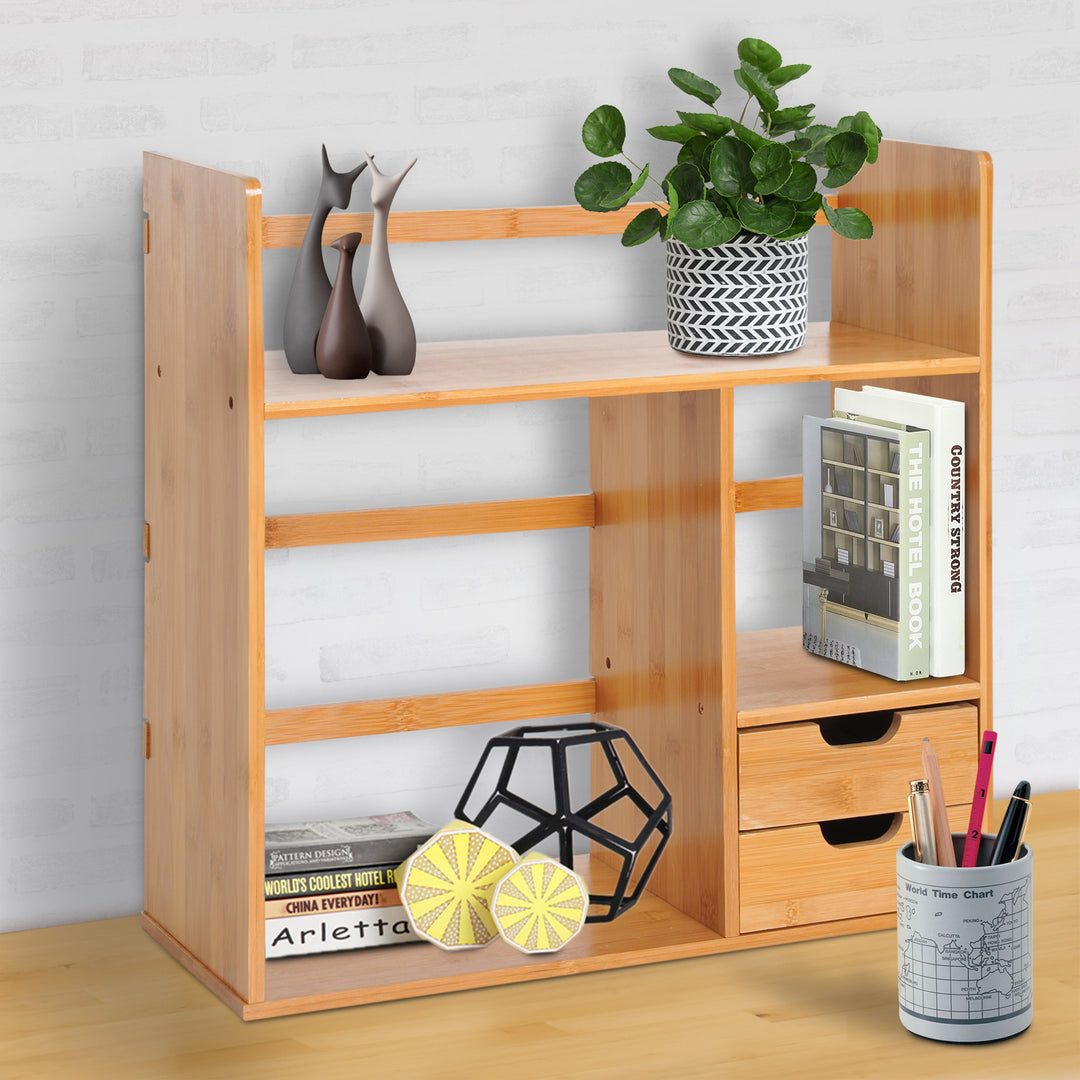 Desk Organiser Bookshelf Storage 2 Drawers 2-way Reversed Use Bamboo