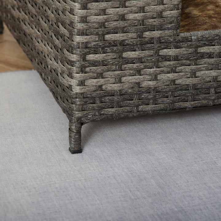 PawHut Rattan Dog Cat Bed Four Feet Pet House Hand-knitted Metal Small Animal Sofa Rattan with Soft Machine Washable Cushion White-gray