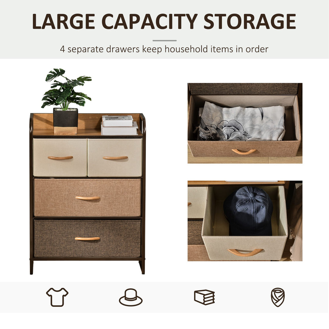 4-Drawer Dresser, 3-Tier Storage Organizer, Tower Unit for Bedroom Hallway Closets with Steel Frame Wooden Top
