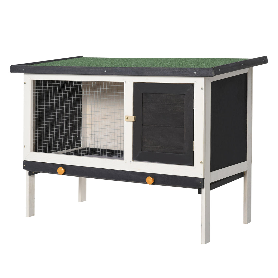 PawHut Wooden Pet House Rabbit Hutch Bunny Cage Small Animal Habitat with Dropping Tray Lockable Door Openable Water-resistant Asphalt Roof, Black