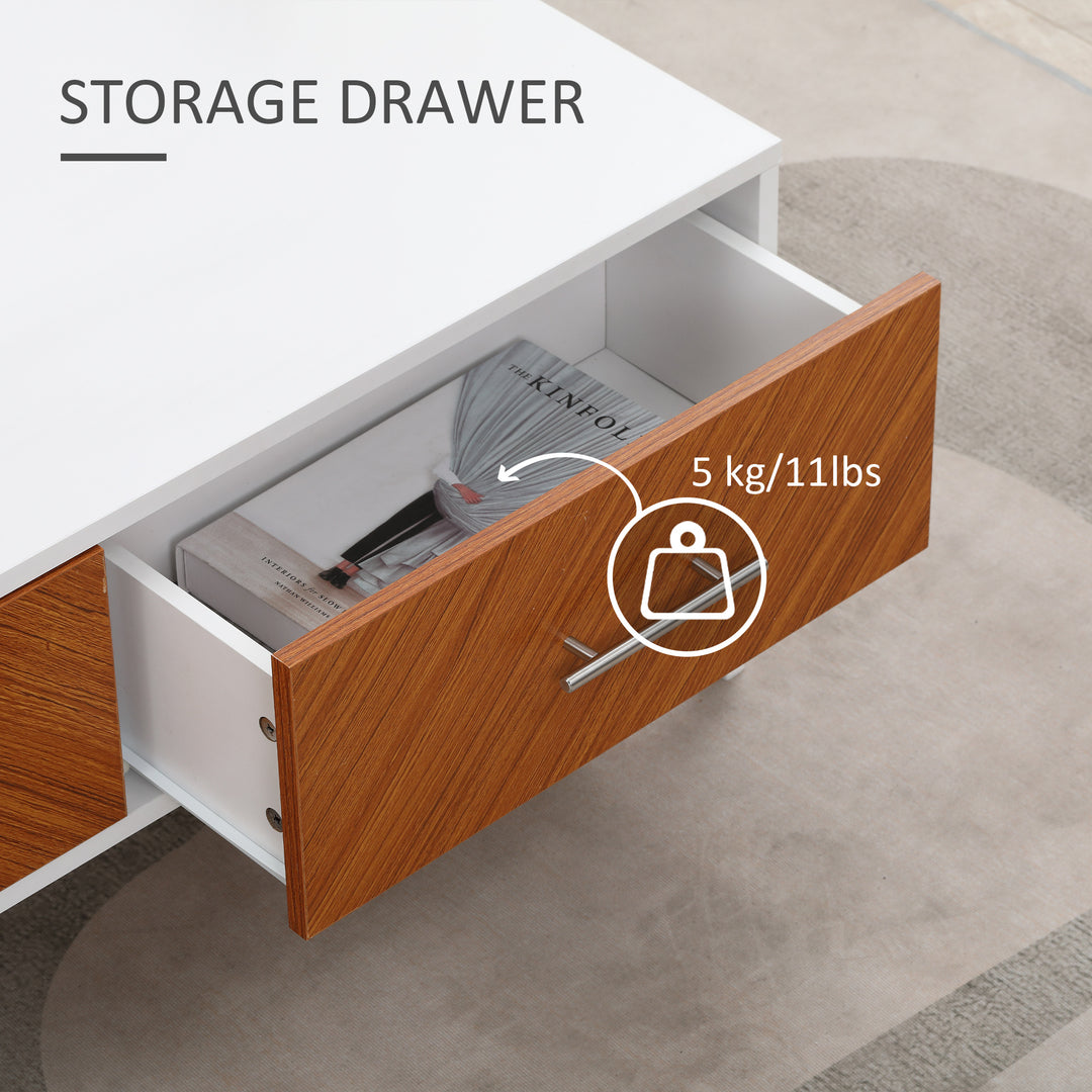 HOMCOM Modern Coffee Table, Rectangular Cocktail Table with Drawers and Open Storage Compartment, Metal Legs for Living Room
