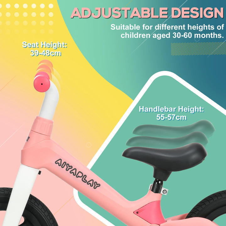 AIYAPLAY Balance Bike Toddler with Adjustable Seat and Handlebar, PU Wheels, No Pedal, Aged 30-60 Months up to 25kg - Pink