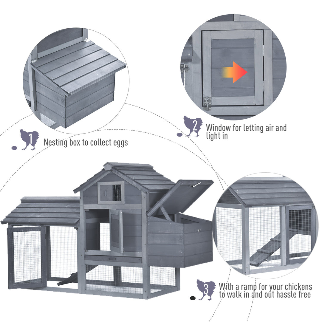 PawHut Solid Wood Enclosed Outdoor Backyard Chicken Coop Kit with Nesting Box,Grey