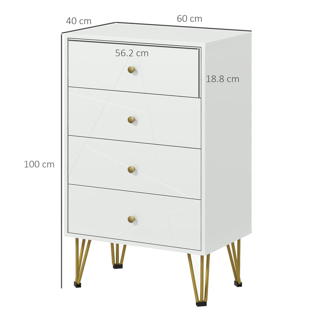 White Chest of Drawers, 4-Drawer Dresser for Bedroom, Modern Storage Cabinets with Hairpin Legs