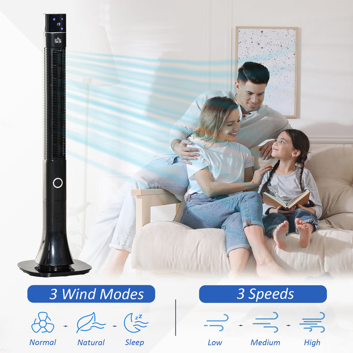 HOMCOM 47" Anion Tower Fan Cooling for Bedroom with 3 Speed, 12h Timer, Oscillating, LED Display, Remote Controller, Black