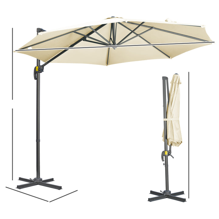 3 x 3(m) Cantilever Parasol with Cross Base, Garden Umbrella with 360° Rotation, Crank Handle and Tilt for Outdoor, Patio, Cream White