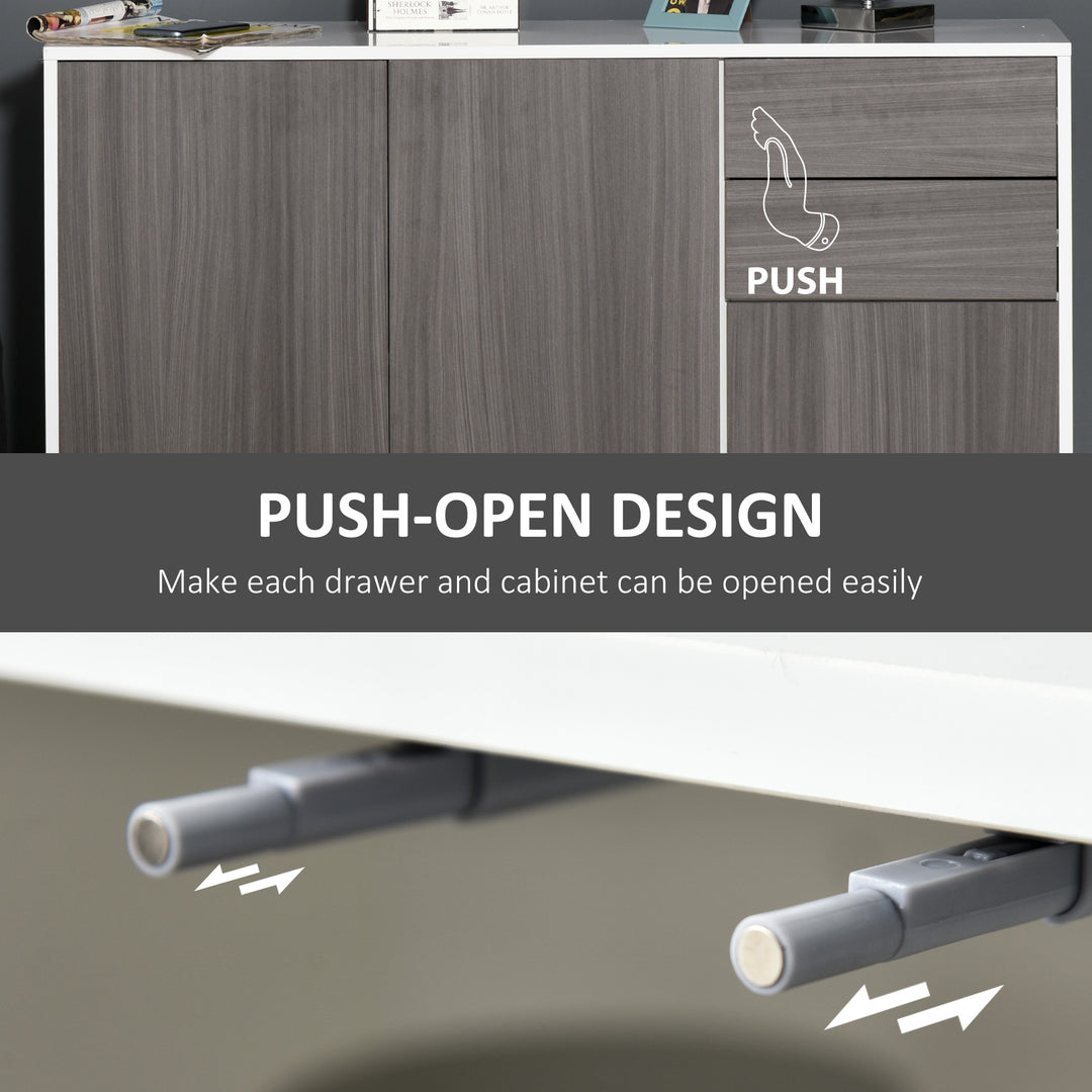 High Gloss Sideboard, Side Cabinet, Push-Open Design with 2 Drawer for Living Room, Bedroom, Light Grey and White