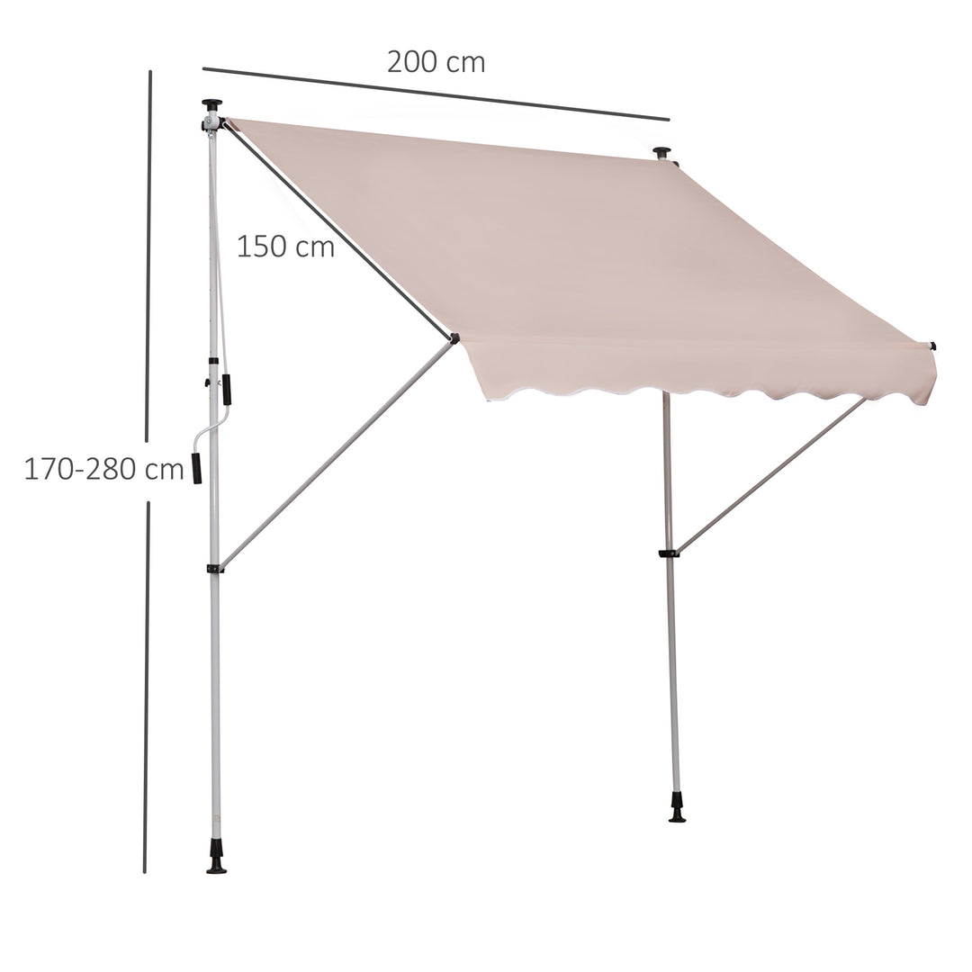 2x1.5m Garden Patio Manual Awning Canopy Sun Shade Shelter Adjustable Aluminium Frame Awning Beige