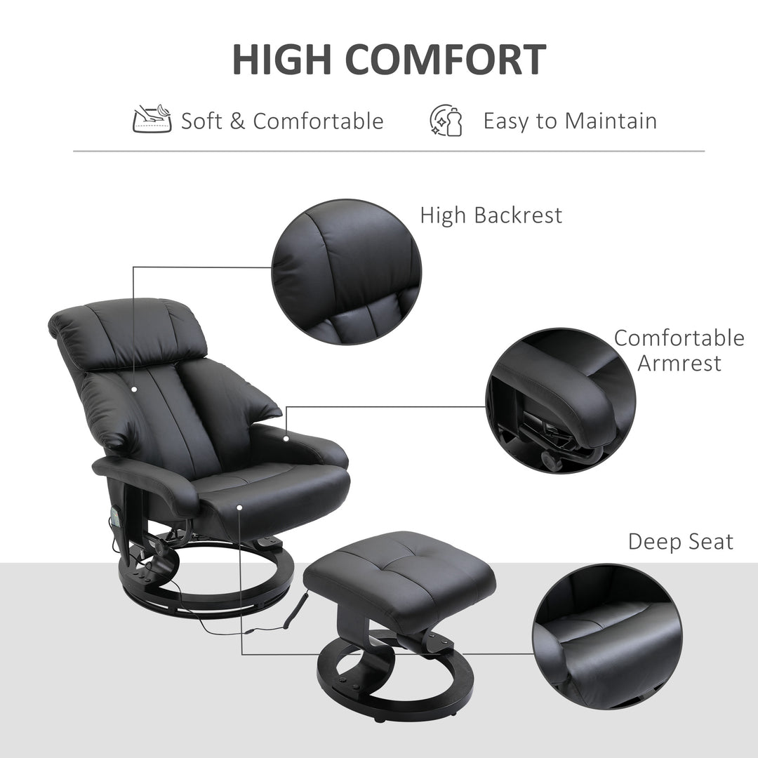 Electric Massage Recliner Chair with Ottoman, Faux Leather Swivel Recliner with Remote Control for Living Room, Black