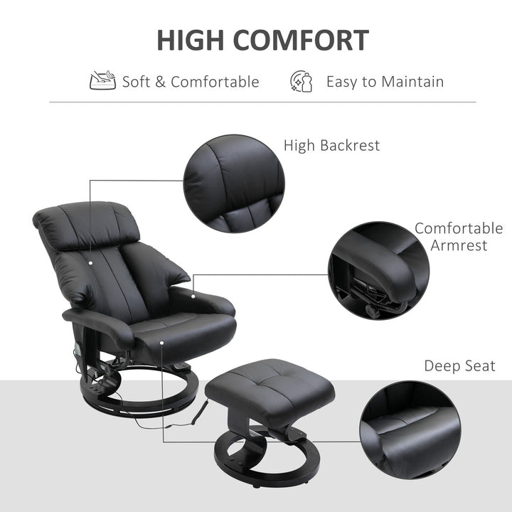 Electric Massage Recliner Chair with Ottoman, Faux Leather Swivel Recliner with Remote Control for Living Room, Black