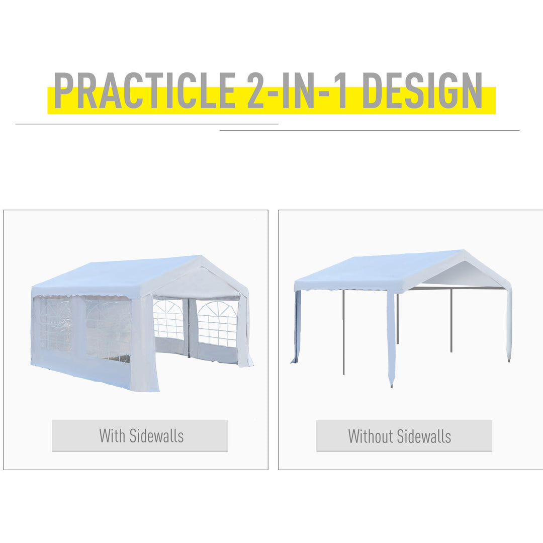 Outsunny 4m x 4 m Party Tents Portable Carport Shelter with Removable Sidewalls & Double Doors, Heavy Duty Party Tent Car Canopy