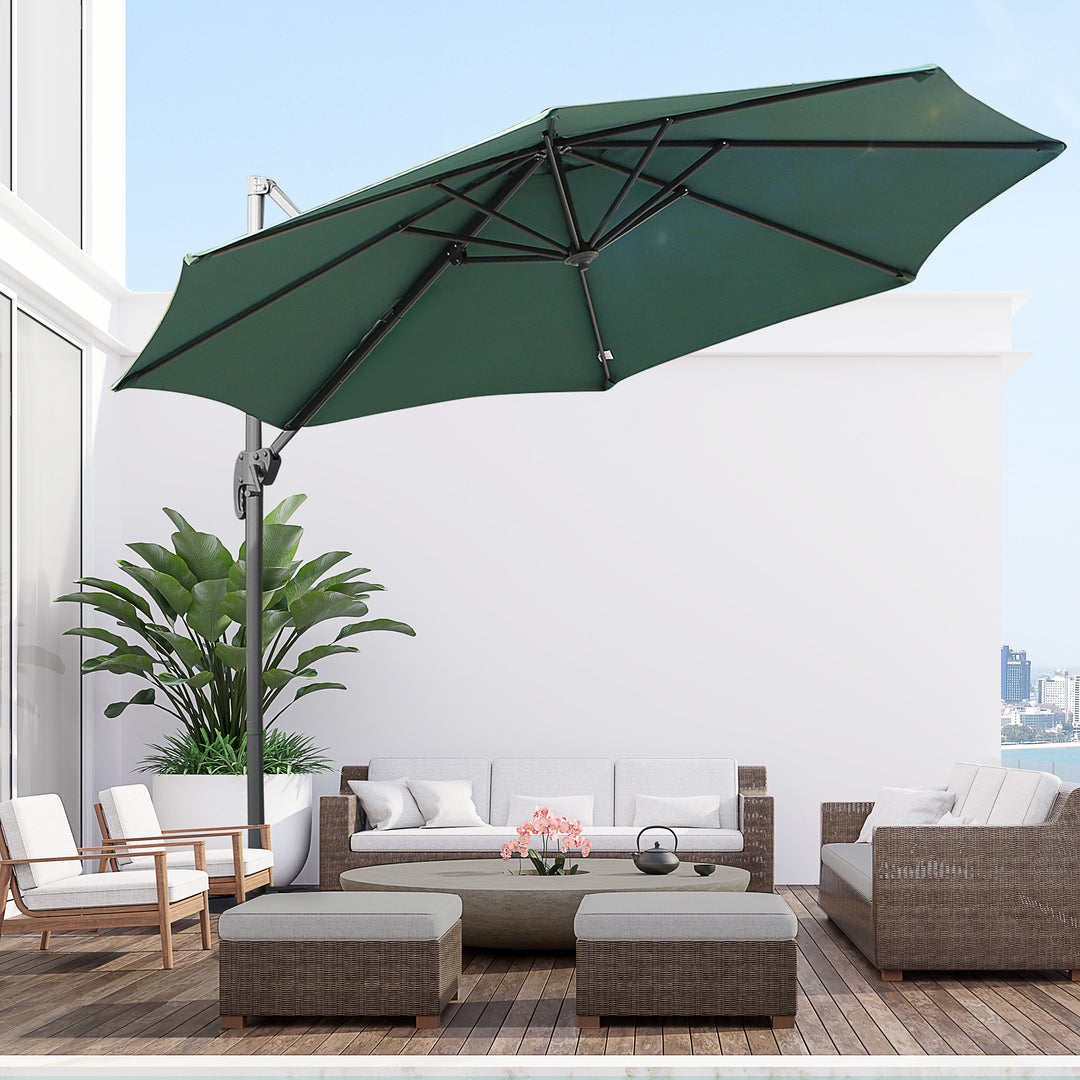 3m Patio Offset Roma Parasol Cantilever Hanging Sun Shade Canopy Shelter 360¡ Rotation with Cross Base - Green