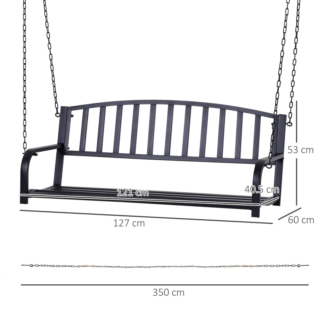 Garden Swing Chair Patio Metal 2 Seater Swing Bench Porch Balcony Bench Loveseat Minimalist Style - Black