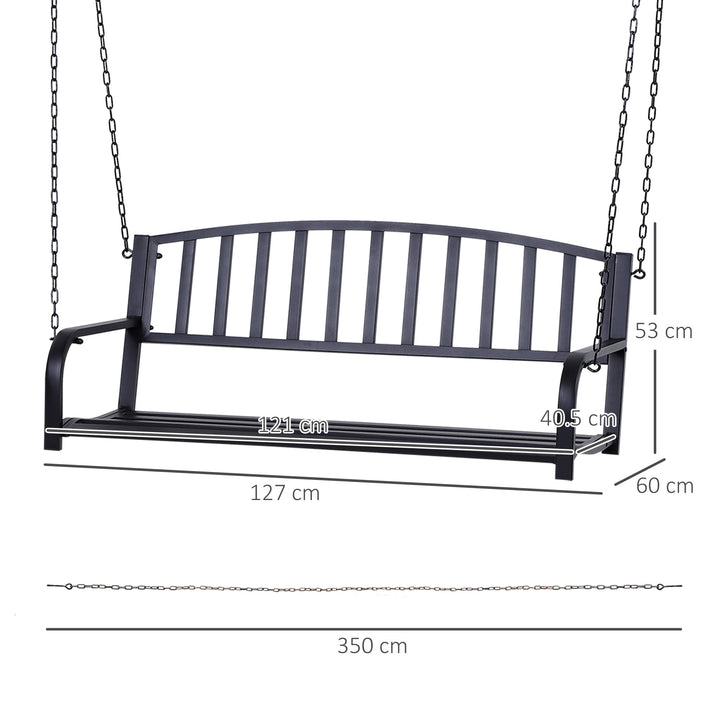 Garden Swing Chair Patio Metal 2 Seater Swing Bench Porch Balcony Bench Loveseat Minimalist Style - Black