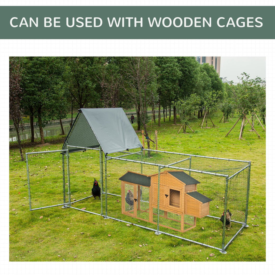 PawHut Walk In Chicken Run, Large Galvanized Chicken Coop, Hen Poultry House Cage, Rabbit Hutch Metal Enclosure with Water-Resist Cover