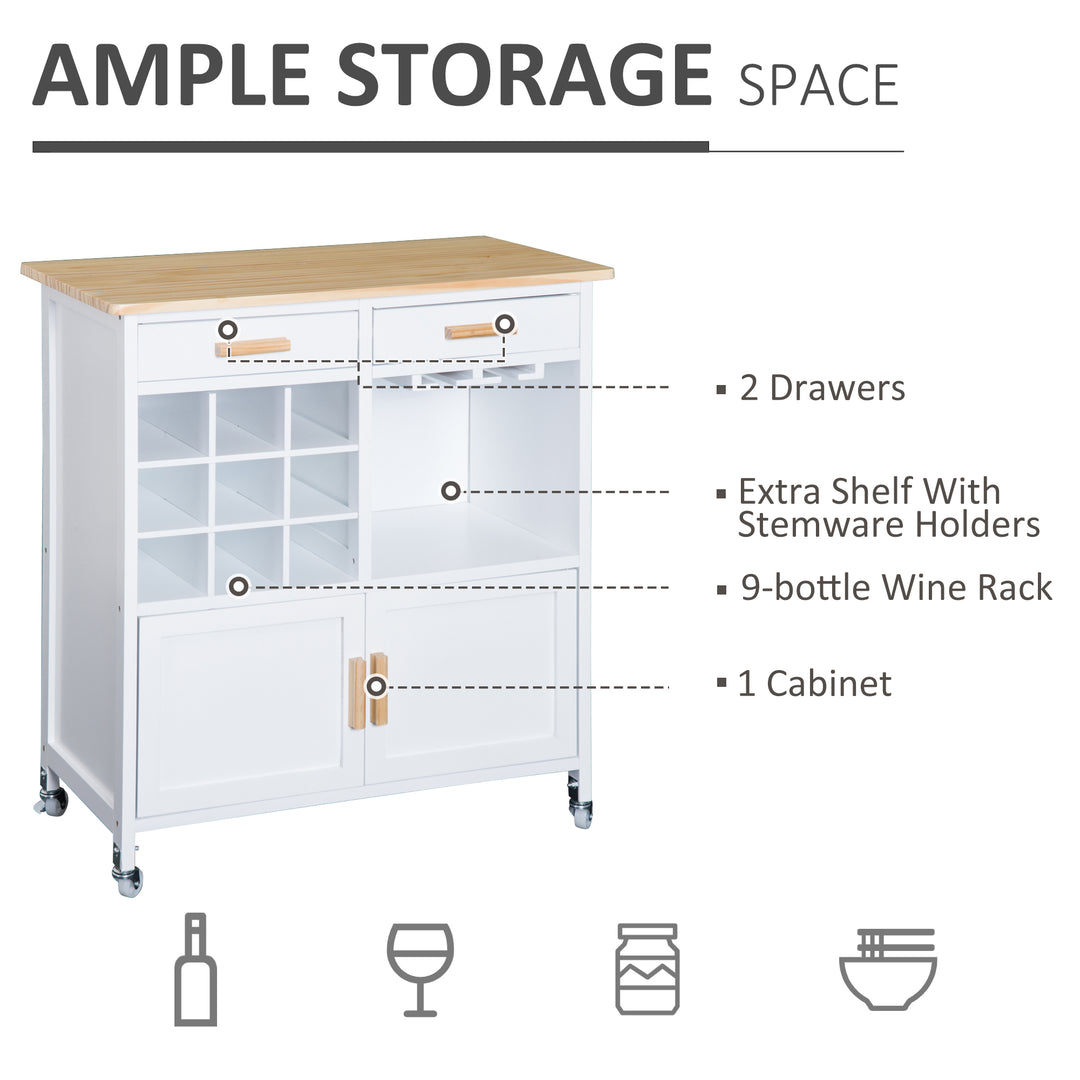 Rolling Kitchen Cart Sideboard Island Portable Serving Utility Storage Display Cabinet Trolley Wood Drawers w/Doors on Wheels&amp;Wine Racks