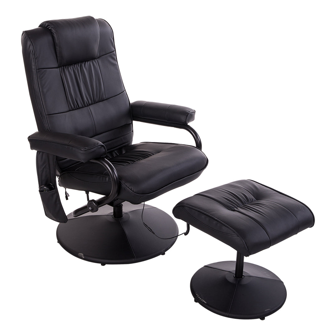 Manual Sofa Reclining Armchair PU Leather Massage Recliner Chair and Ottoman, Black
