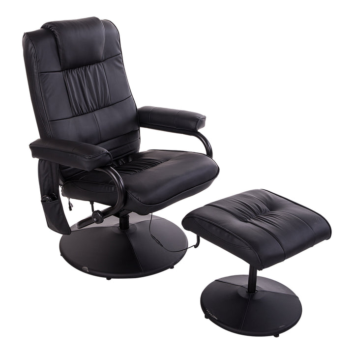 Manual Sofa Reclining Armchair PU Leather Massage Recliner Chair and Ottoman, Black