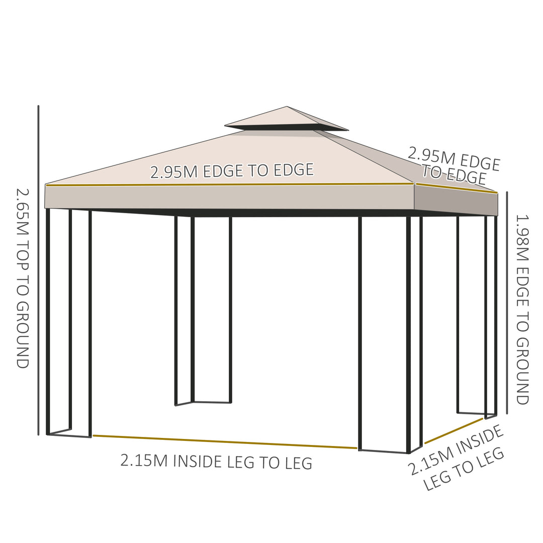 3 x 3 m Garden Metal Gazebo Marquee Patio Wedding Party Tent Canopy Shelter with Pavilion Sidewalls  (Beige)