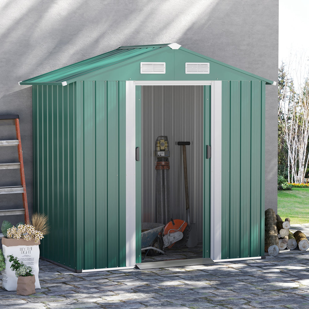 Outsunny 6ft x 3.2ft Garden Metal Storage Shed w/ Double Sliding Door and Air Vents, Tool Storage for Backyard Patio Lawn, Green